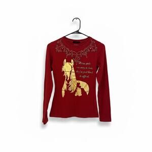 Ariat Women's Medium Red Gold Long Sleeve Crew Neck Graphic Tee